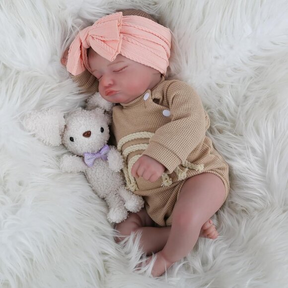 20 Inch Reborn Baby Doll Sleeping Realistic Newborn Soft Cloth Body Toy for Kids - Picture 3 of 7